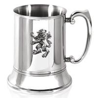 English Pewter 16oz Rampant Lion Badge Tankard