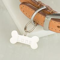 engraved silver bone shaped identity tag