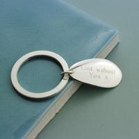 engraved silver petal shaped key ring