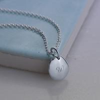 Engraved Silver Pebble Necklace (Small)