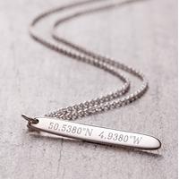 Engraved Silver Bar Necklace (Long)
