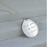 Engraved Silver Pebble Necklace (Large)