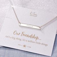 engraved silver horizontal bar necklace with friendship message