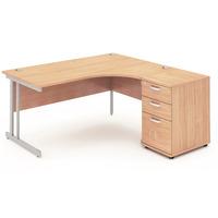 Energy Cantilever Desk and 600 Pedestal Beech 1600mm Right Handed