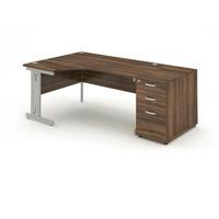 Energy Cable Managed Workstation with 800 Pedestal Walnut 2030mm Left Handed