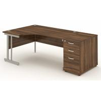 Energy Cantilever Desk and 800 Pedestal Walnut 2030mm Left Handed