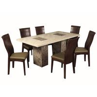 Encore Marble Dining Table Large In Dark Brown Cream And 6 Chair