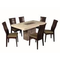 Encore Marble Dining Table In Dark Brown Cream With 6 Chairs