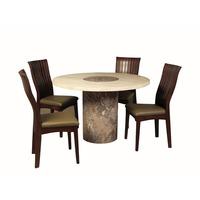 Encore Marble Dining Table Round In Dark Brown Cream And 4 Chair