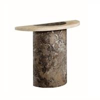 Encore Marble Console Table Semi Oval In Dark Brown And Cream