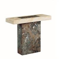 Encore Marble Console Table Rectangular In Dark Brown And Cream