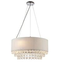 Endon 70186 Amalea 6 Light Ceiling Pendant With Silver Grey Faux Silk Shade With Crystals