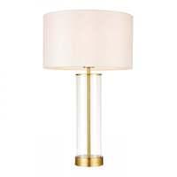 Endon 68802 Lessina Touch Table Lamp In Glass And Brushed Gold With Vintage White Faux Silk Shade