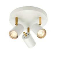 endon 59932 gull matt white and satin brushed brass triple ceiling spo ...