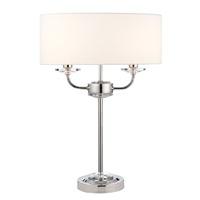 Endon 60804 Nixon 2 Light Table Lamp In Nickel With Crystal Glass And Vintage White Faux Silk Shade