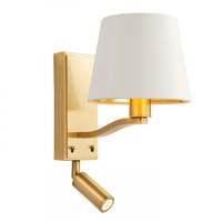 Endon 69092 Harvey 1 Light Wall And Spot Light In Brushed Gold With Vintage White Faux Silk Shades