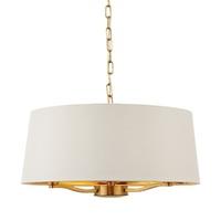Endon 67667 Harvey 3 Light Ceiling Pendant In Brushed Gold With A Vintage White Faux Silk Shade