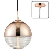 Endon 68956 Paloma 1 Light Ceiling Pendant In Copper And Clear Ribbed Glass