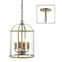 Endon 69455 Lambeth 4 Light Ceiling Pendant In Antique Brass And Clear Glass