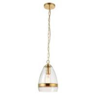 Endon 70227 Delia 1 Light Ceiling Pendant In Brass And Clear Glass - Diameter: 200mm