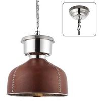 Endon 69762 Michigan 1 Light Ceiling Pendant In Brown Leather And Bright Nickel