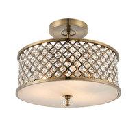 Endon 70558 Hudson 3 Light Semi Flush Ceiling Light In Antique Brass With Clear Crystal Glass