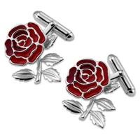 England Red Rose T Bar Cufflinks Sterling Silver, Red