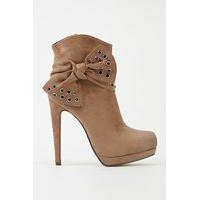 Encrusted Bow Heeled Ankle Boots