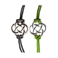 Endless Knot Friendship Bracelets (2) Buy 2 Save £5, Green and Black, Silver Plated