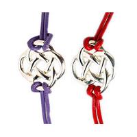 Endless Knot Friendship Bracelets (2) Buy 2 Save £5, Purple and Red, Silver Plated