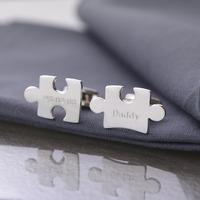 Engraved Silver Jigsaw Cufflinks