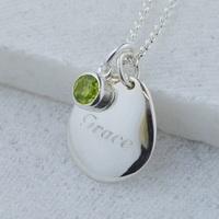 Engraved Pebble & Birthstone Necklace