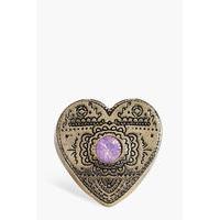 Engraved Stone Set Heart Ring - gold