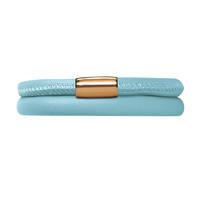 endless jewellery bracelet leather double light blue gold plated 40cm