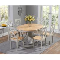 Epsom Oak and Grey Pedestal Extending Dining Set with Chairs