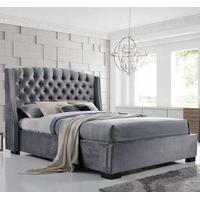 Epsilon King Size Bed In Dark Grey Velvet Fabric