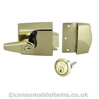 era double locking nightlatch 60mm brass effect body brass cylinder