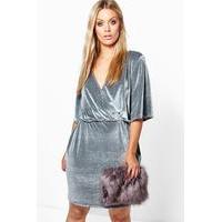 erin velvet wrap over dress grey