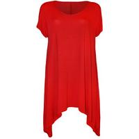 Erma Plain Uneven Hem Top - Red