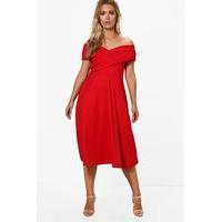 erica pleated off the shoulder skater dress red