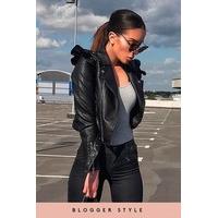 erica black pu frill biker jacket