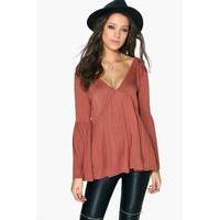 Erika Long Sleeve Smock Top - chestnut