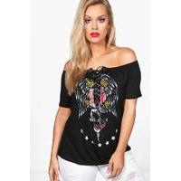 Erin Lace Up Off The Shoulder Band Tee - multi