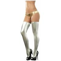 espiral womens wet look metallic thigh highs one size silver