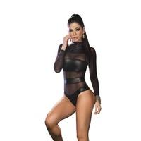 Espiral, Women\'s Mesh Banded Bodysuit, Extra-Large, Black