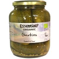 essential trading organic sweet sour gherkins 680g