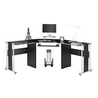 essentials glass corner computer desk white and silver