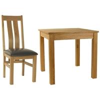 Essentials Oak Dining Set - Small Square with 4 Curve Back with Faux Seat Chairs