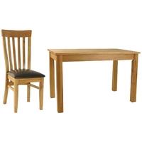 Essentials Oak Dining Set - Rectangular with 4 Slatback with Faux Seat Chairs