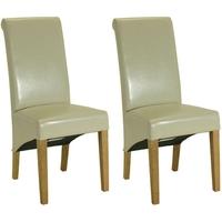 Essentials Oak Dining Chair - Cream Roll Top Leather (Pair)